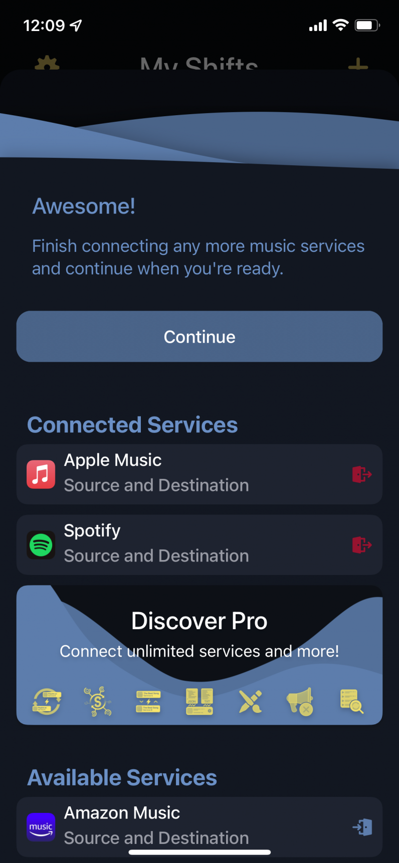 Connect services to transfer your tracks